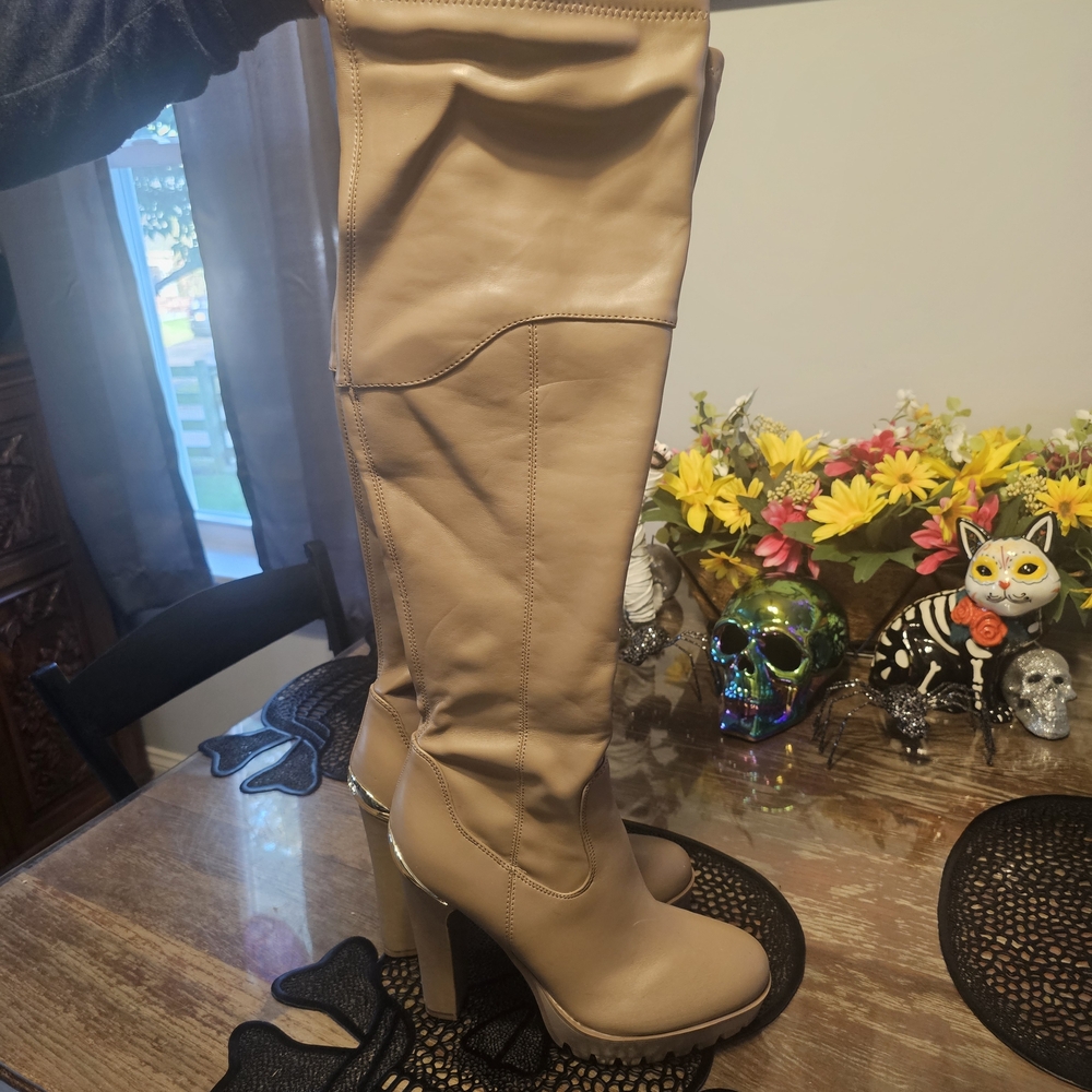 Guess Over the Knee Beige Boots